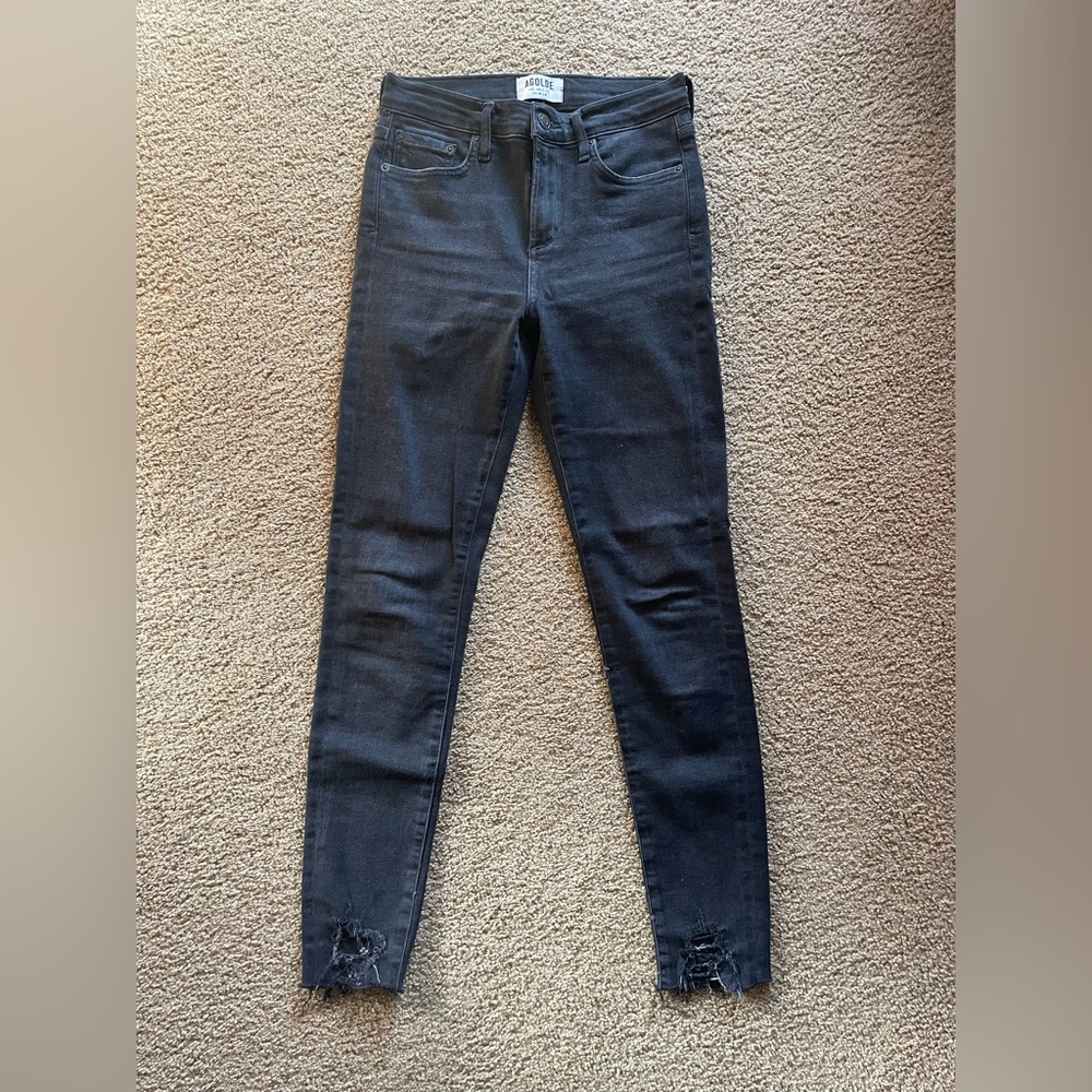 AGOLDE Mid-Rise Sophie Skinny’s Black Denim, Size 25